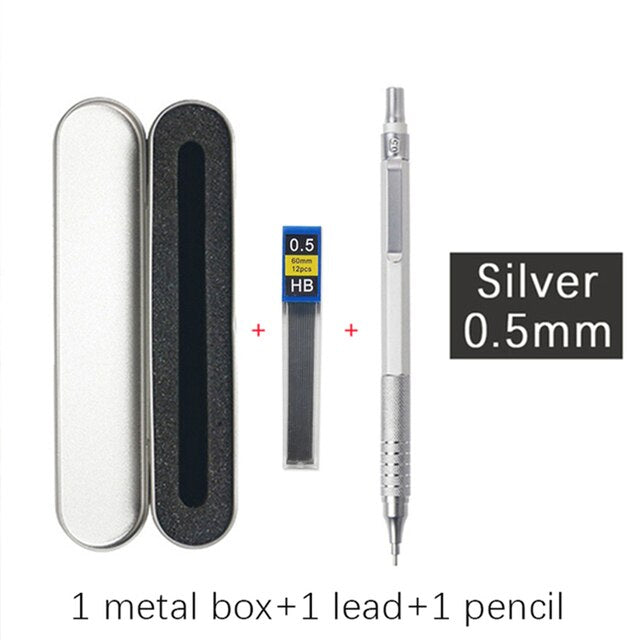 0.3 0.5 0.7 2.0mm Art Drawing Automatic Pencils Low Center of Gravity Retractable Nib Metal Mechanical Pencil with Gift Box Set