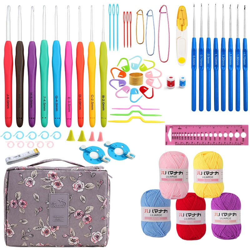 2022 Hot Wool Crochet Kit Storage Bag Ergonomic Knitting Croche Hooks Set Yarn and Sewing Accessories Women Gift For Beginners