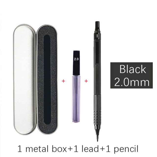 0.3 0.5 0.7 2.0mm Art Drawing Automatic Pencils Low Center of Gravity Retractable Nib Metal Mechanical Pencil with Gift Box Set