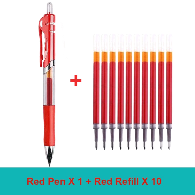 25PCS Gel pen Set Neutral Pen smooth writing fastdry 0.5mm Black blue red color Replacable refill school Stationery Supplies