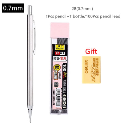 Metal Mechanical Pencils Set with Lead Refills Drafting Automatic Pencil 0.3, 0.5, 0.7, 0.9, 1.3, 2.0mm 2B HB For Art Supplie