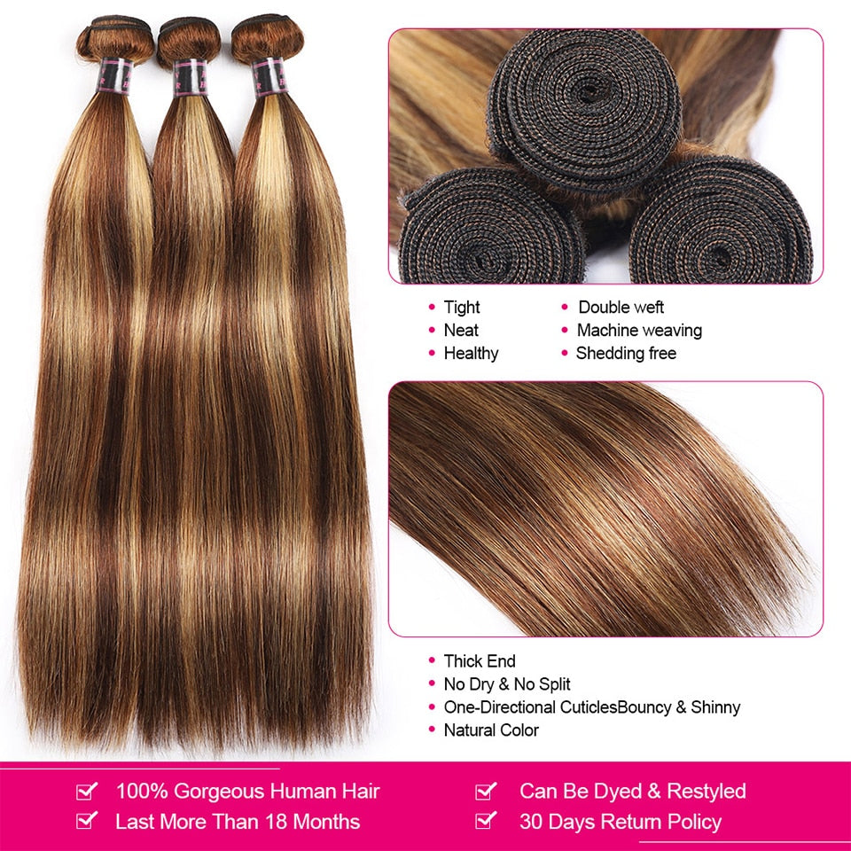 Ishow Highlight Human Hair Bundles With Frontal Ombre Hair Locks With Closures Brazilian Straight Hair Bundles With Frontal