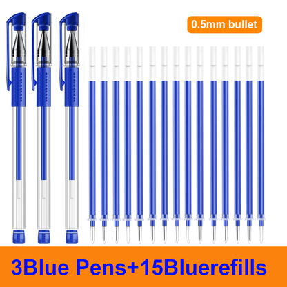 25PCS Gel pen Set Neutral Pen smooth writing fastdry 0.5mm Black blue red color Replacable refill school Stationery Supplies