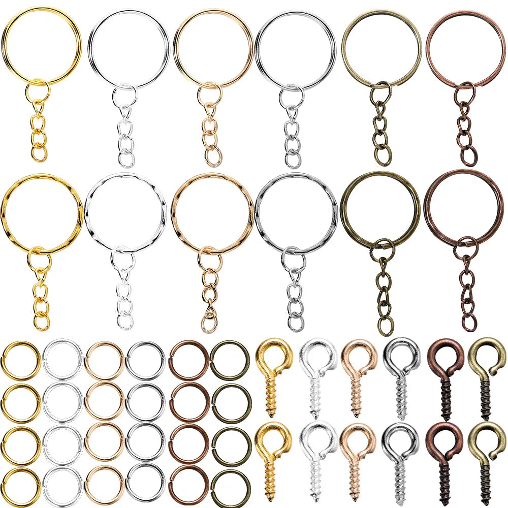 110/220Pcs Keychain Open Jump Rings Eye Pins Jewelry Making Accessories Kits for DIY Epoxy Resin Key Chain Key Ring Pendants