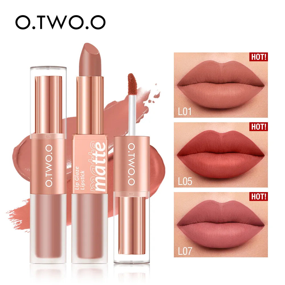 O. tw o.o Lippenstift 12 Farben Lip gloss 2 in 1 Lippen tönung wasserdicht lang anhaltende Feuchtigkeit rote Lippen matt Lippenstift Make-up für Frauen