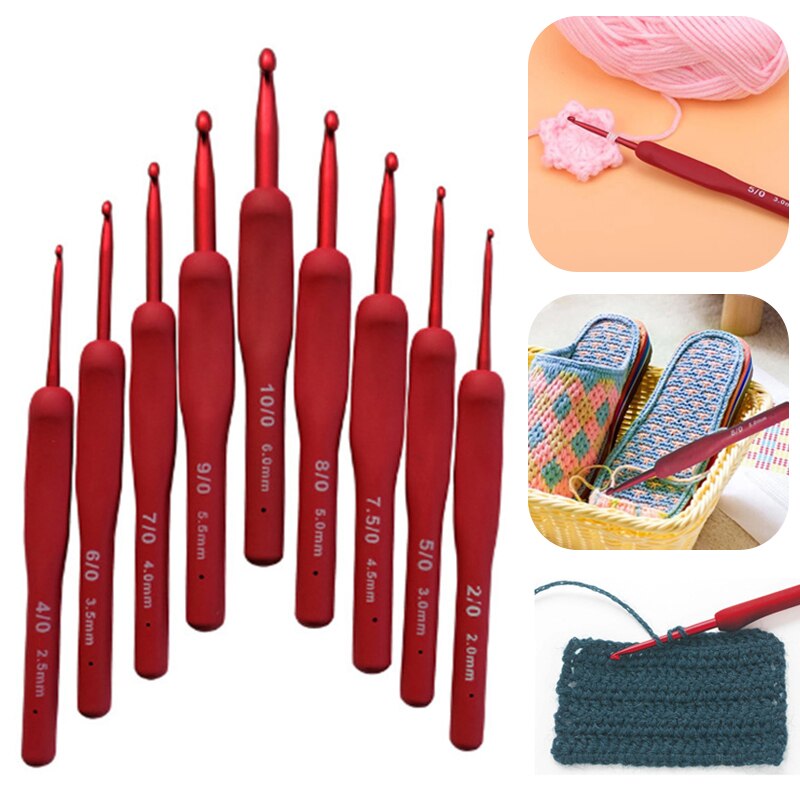 1PC Red Crochet Hook Silicone Handle Aluminum Hand Knitting Needles Crocheting Weave Crafts Hooks 2/2.5/3/3.5/4/4.5/5/5.5/6mm