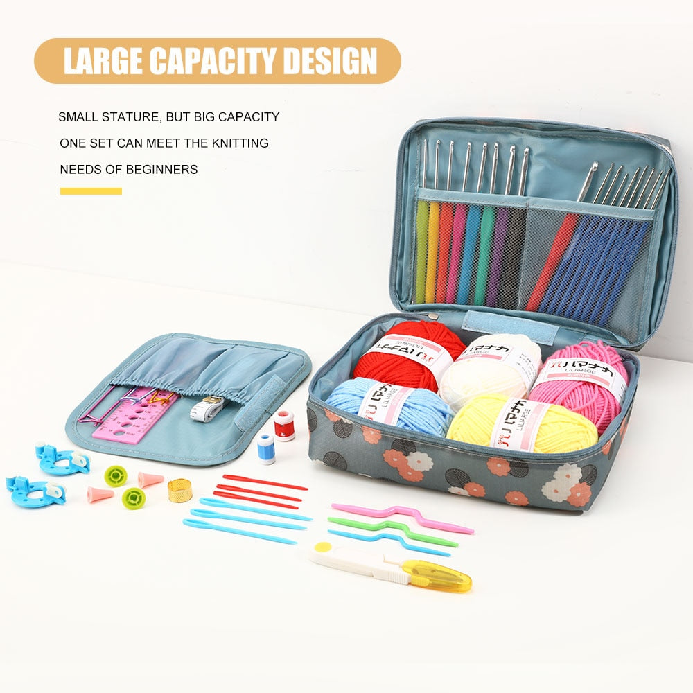 2022 Hot Wool Crochet Kit Storage Bag Ergonomic Knitting Croche Hooks Set Yarn and Sewing Accessories Women Gift For Beginners