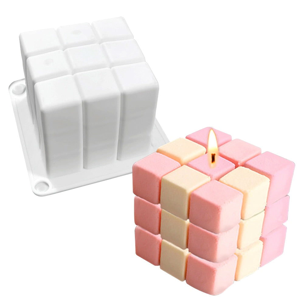 3D Cube Candle Silicone Mold Non-Stick Bubble Aromatherapy Candle Chocolate Cake Mold Craft Aromatherapy Gypsum Gift Making Mold