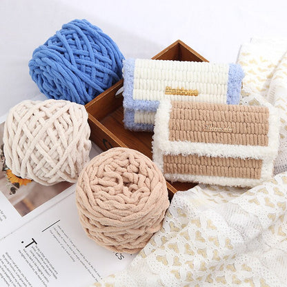 100g/ball Chenille Knitting Yarn Soft Ice Strip Line Cotton Yarn DIY Wool Yarn for Hand Knitting Scarf Thick Wool Yarn Wholesale