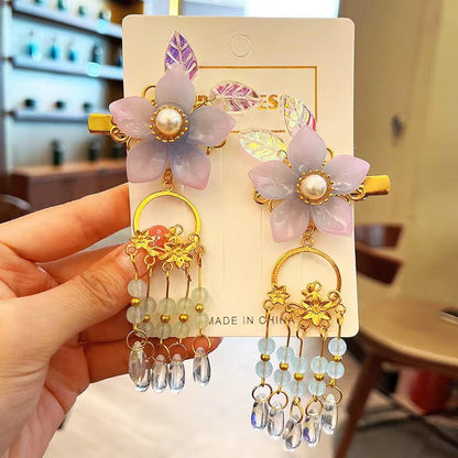 2Pcs/Set  New Korean Yarn Elegant Butterfly Hairpin Flowers Metal Tassel Long Hairgrips Party Hair Accessories Combo Hair Clip