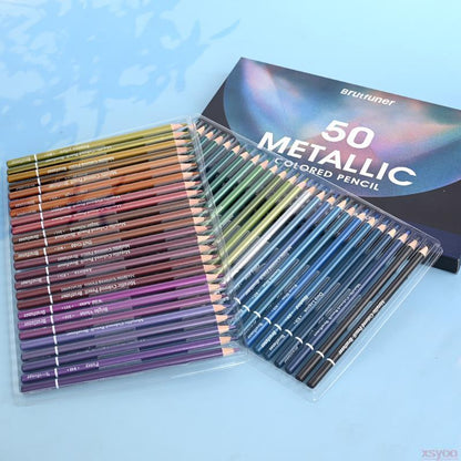 Brutfuner Metallic Colored Pencils 50Pcs Drawing Colored Pencil Soft Wood Golden Pencil For Artist Sketch Coloring Art Supplies