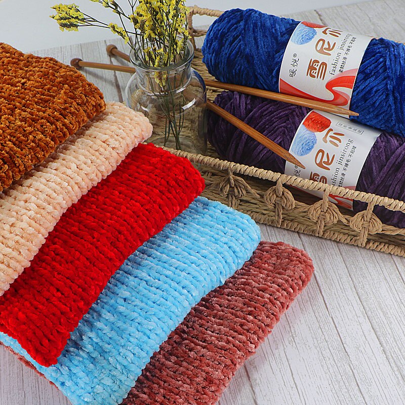 100g/Roll Velvet Yarn Polyester Blended Cotton Chenille Crochet Knitting Yarn Soft Baby Yarn Thread Thick Scarf DIY Hand-Knitted