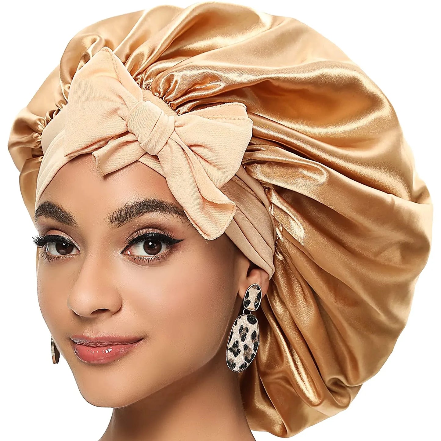 Custom Logo Women&#39;S Satin Bonnet With Wide Stretch Ties Band Long Tail Bonnet Satin Cheveux Nuit Silk Sleeping Night Cap Bonnets