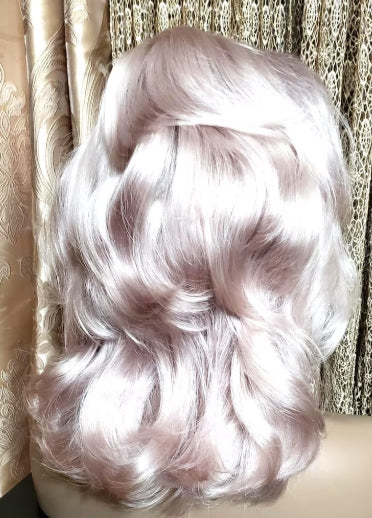 GLACEDSTYLE 12" 100% Human Hair Pinkish-Silver Glueless Wig for Everyday Wear Lace Front Voluminous Wig