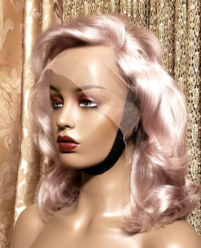 GLACEDSTYLE 12" 100% Human Hair Pinkish-Silver Glueless Wig for Everyday Wear Lace Front Voluminous Wig