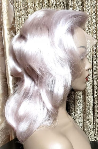 GLACEDSTYLE 12" 100% Human Hair Pinkish-Silver Glueless Wig for Everyday Wear Lace Front Voluminous Wig