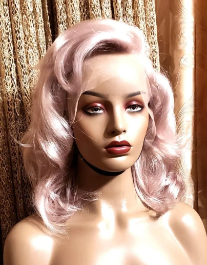 GLACEDSTYLE 12" 100% Human Hair Pinkish-Silver Glueless Wig for Everyday Wear Lace Front Voluminous Wig