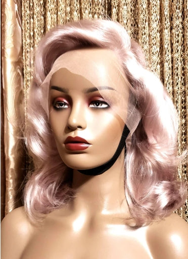 GLACEDSTYLE 12" 100% Human Hair Pinkish-Silver Glueless Wig for Everyday Wear Lace Front Voluminous Wig