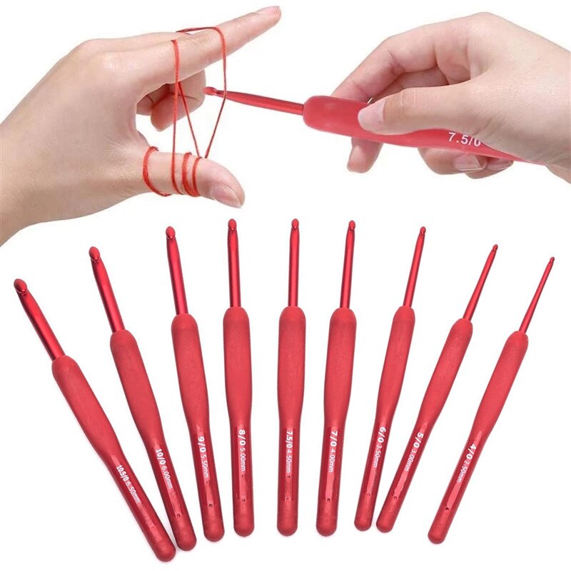 1PC Red Crochet Hook Silicone Handle Aluminum Hand Knitting Needles Crocheting Weave Crafts Hooks 2/2.5/3/3.5/4/4.5/5/5.5/6mm