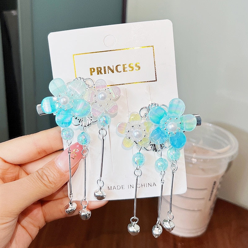 2Pcs/Set  New Korean Yarn Elegant Butterfly Hairpin Flowers Metal Tassel Long Hairgrips Party Hair Accessories Combo Hair Clip