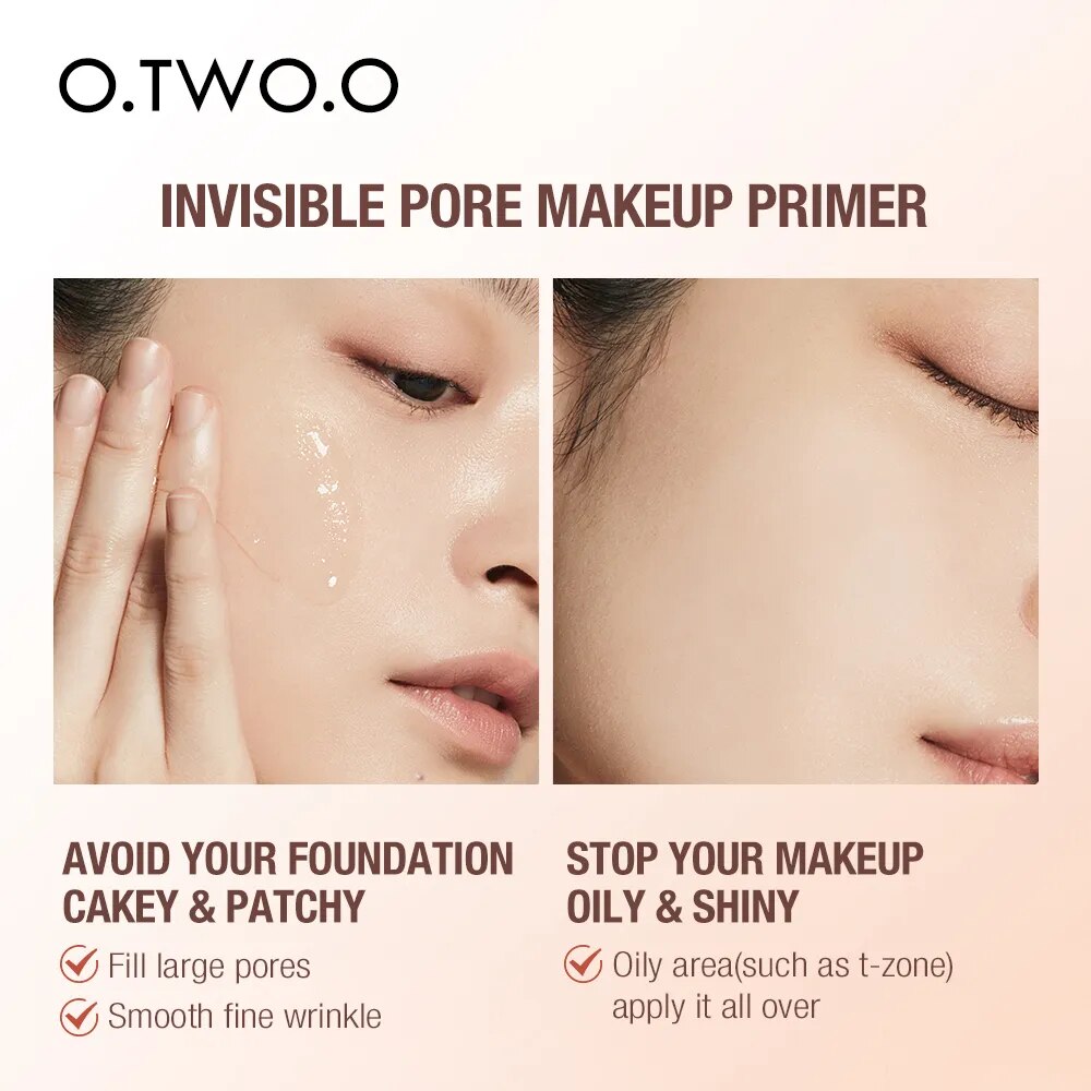 O.TWO.O Makeup Base Face Primer Gel Invisible Pore Light Oil-Free Makeup Finish No Creases Not Cakey Foundation Primer Cosmetic