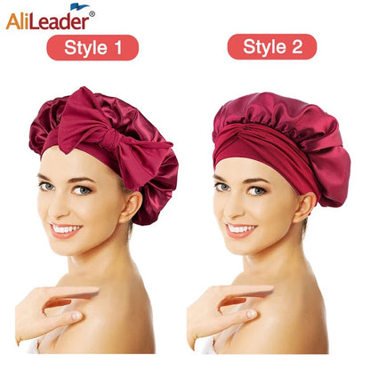 Soft Women Nightcap Nuit Silk Sleeping Night Cap Bonnets Spandex Wide Stretchy Band Long Tail Bonnet Satin Sleeping Cap