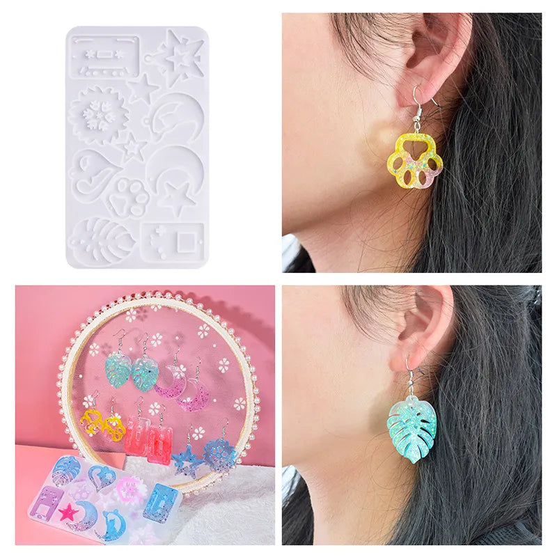 Earring Pendant Silicone Mold Epoxy Resin Jewelry Making Molds Heart Leaves Moon DIY Charms Pendant Mould Creative Jewelry Craft