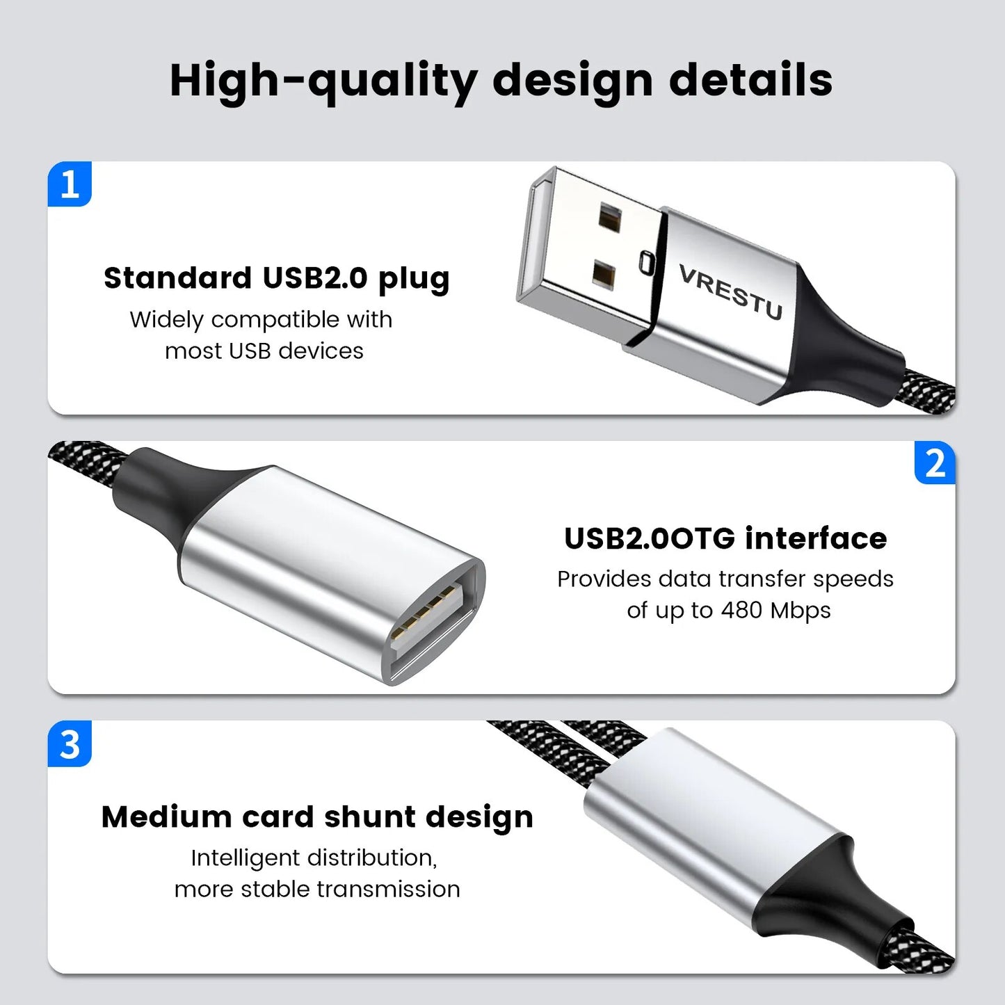 USB to 3 USB 2.0 HUB Dual 4Port Multi Splitter Adapter OTG for PC Laptop Surface Computer Accessories USB A Extension Power Data