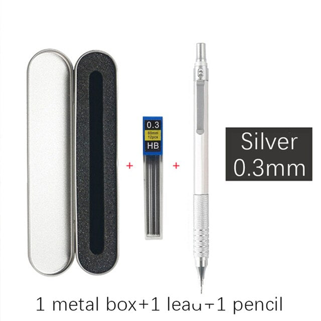 0.3 0.5 0.7 2.0mm Art Drawing Automatic Pencils Low Center of Gravity Retractable Nib Metal Mechanical Pencil with Gift Box Set