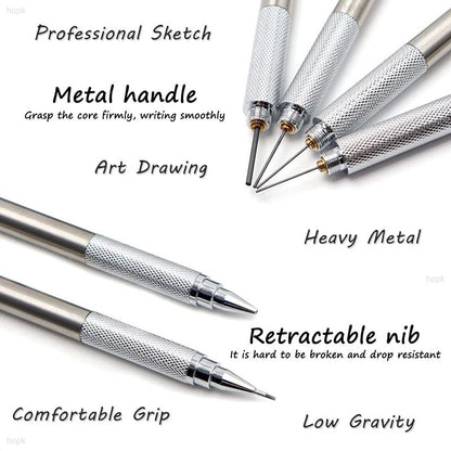 Metal Mechanical Pencils Set with Lead Refills Drafting Automatic Pencil 0.3, 0.5, 0.7, 0.9, 1.3, 2.0mm 2B HB For Art Supplie