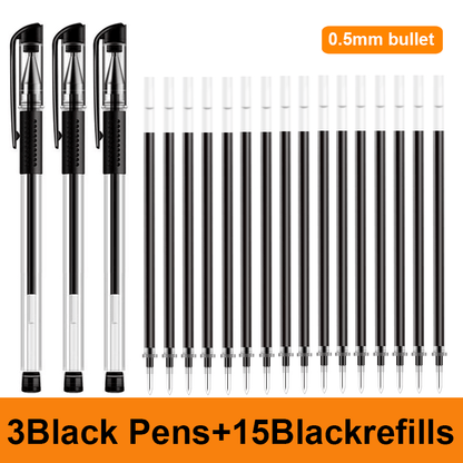 25PCS Gel pen Set Neutral Pen smooth writing fastdry 0.5mm Black blue red color Replacable refill school Stationery Supplies