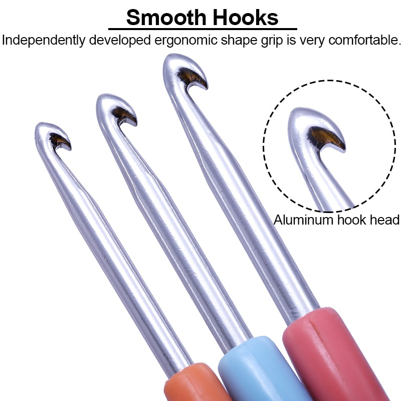 Crochet Hooks Colorful Soft Plastic Handle Knitting Needles Set Sweater Hand-Knit DIY Sewing Accessories 8Pcs/Set 2mm-6mm