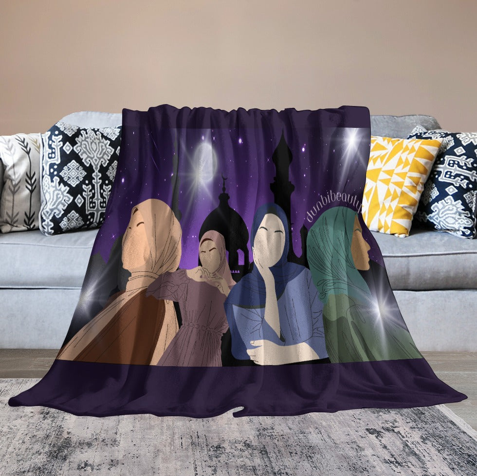 Ultra-Soft Flannel Blanket Multiple Sizes Muslim Women, Arabian Moonlit Night, Evening, Friendship (Designed by Dunbi)