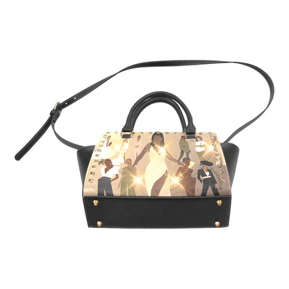 Rivet Shoulder Handbag Black Women in Fashion, Style, Trendsetter, Beauty, Edge, Grace, Elegance, Confidence, Glowing, (Designed by Dunbi)