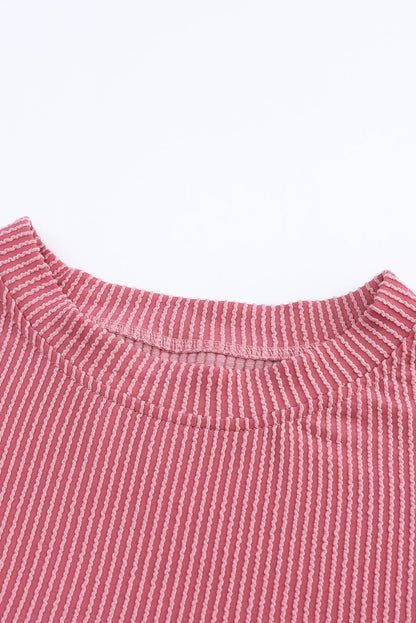 Red Color Block Cording Loose Long Sleeve Top