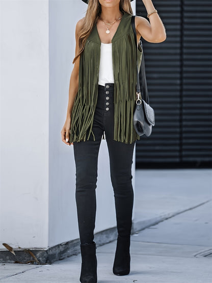 Fringe Open Front Vest Coat