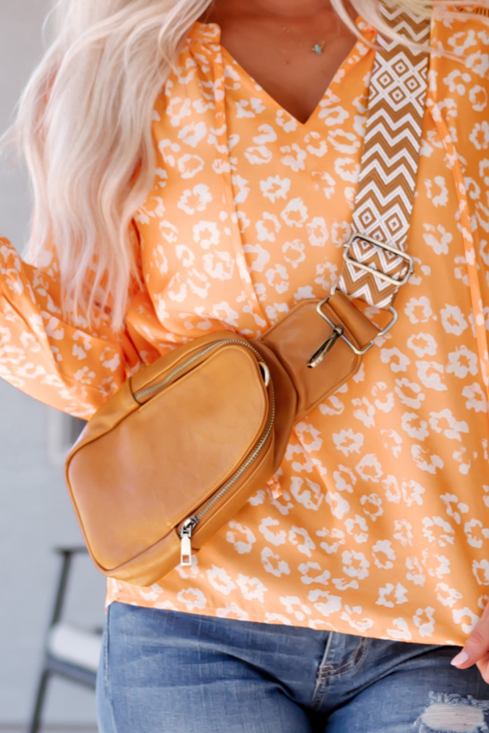 Brown Faux Leather Zipped Crossbody Chest Bag