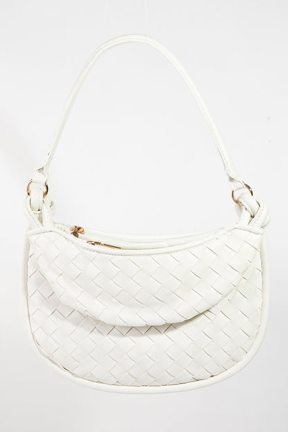 Fame PU Leather Basket Weave Half Moon Bag