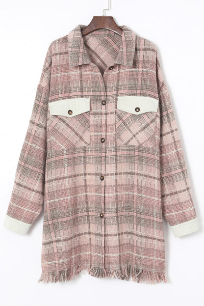 Pink Plus Size Macrame Plaid Coat