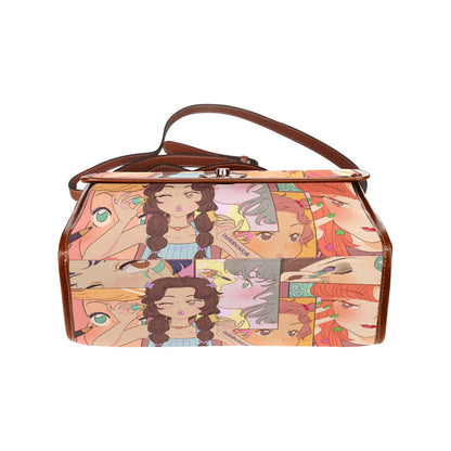 Waterproof Canvas Bag-Brown (All Over Print) (1641) Kawaii, Anime, Japanese, Girl, Makeup, Beauty, Fun, Sleepover, Feminine, Fun, Cute (Designed by Dunbi)