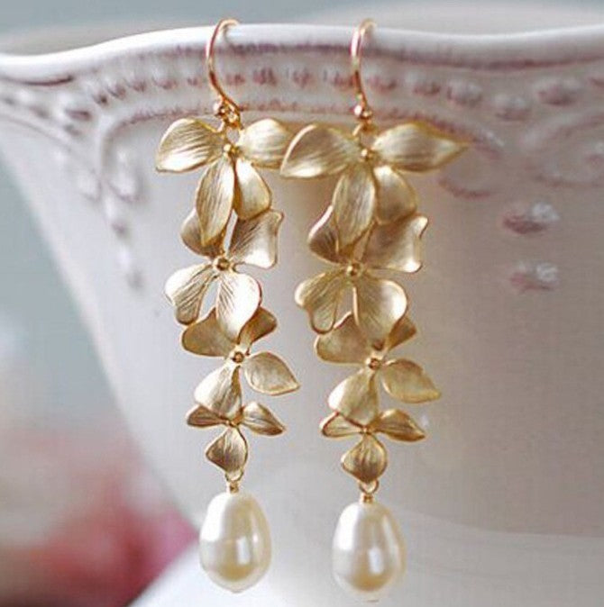 Alloy Flower Synthetic Pearl Earrings