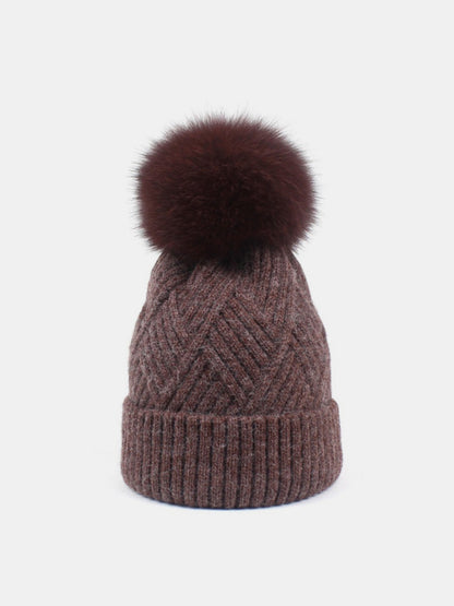 Thermal Knit Hat with Pompom