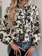 Perfee Printed Notched Long Sleeve Shirt