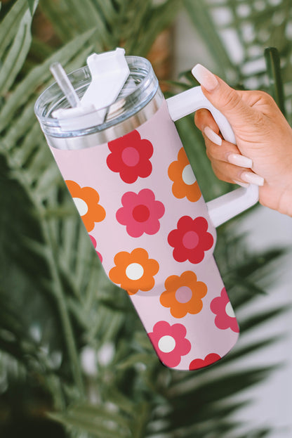 Multicolor Flower Print Handled Stainless Steel Vacuum Cup