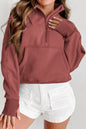 Zip-Up Collared Neck Raglan Sleeve Blouse