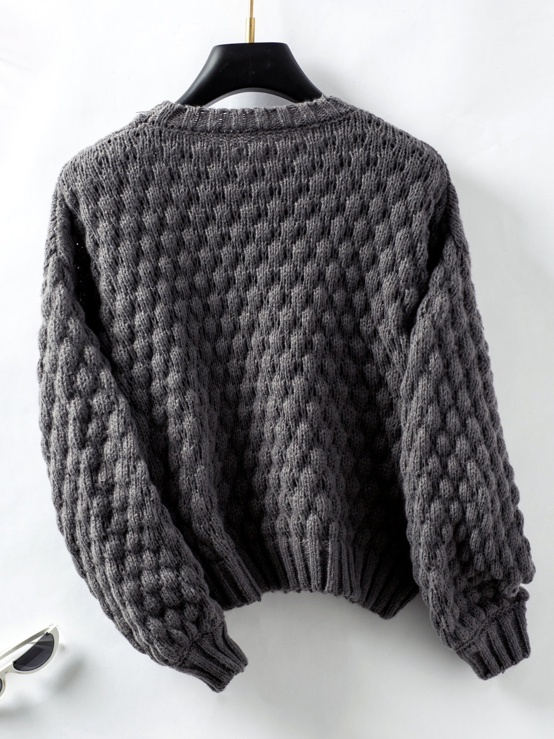 Cable-Knit Round Neck Long Sleeve Sweater