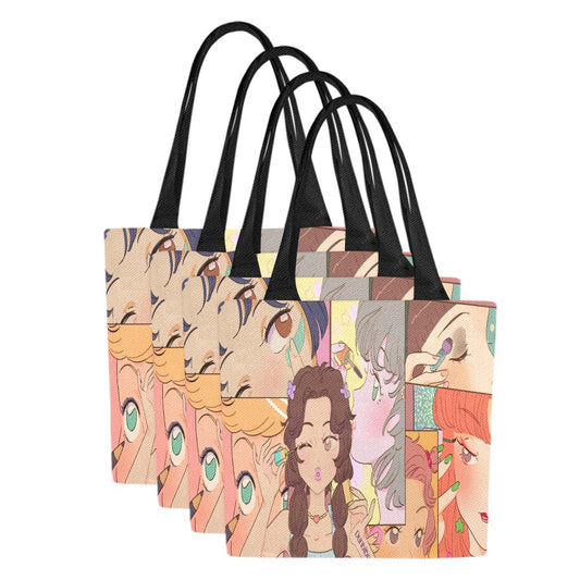 Canvas Tote Bag (Model1657) (Set of 4) Kawaii, Anime, Japanese, Girl, Makeup, Beauty, Fun, Sleepover, Feminine, Fun, Cute (Designed by Dunbi)