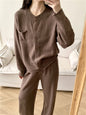 Pocketed Round Neck Button Up Cardigan and Pants Sweater Set