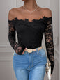 Perfee Lace Off-Shoulder Long Sleeve Bodysuit