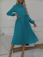 Mock Neck Long Sleeve Pleated Dress